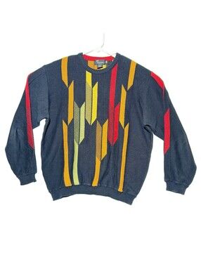 Tosani 3D Knit Sweater VTG 90s Y2K Coogi Biggie Style Men’s M 100% Cotton EUC